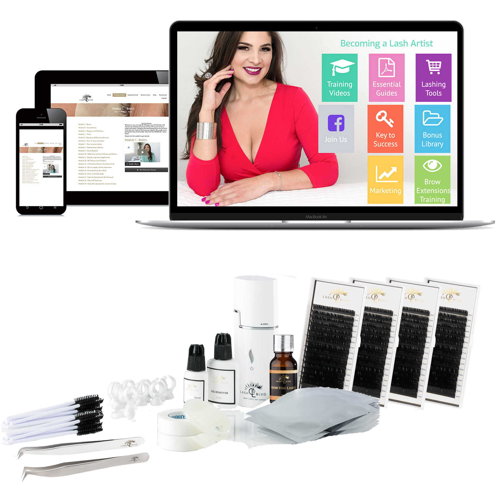 Online lash certification course teaching Classic Lash Extensions, Volume Lash Extensions and Brow Extensions with professional certification.