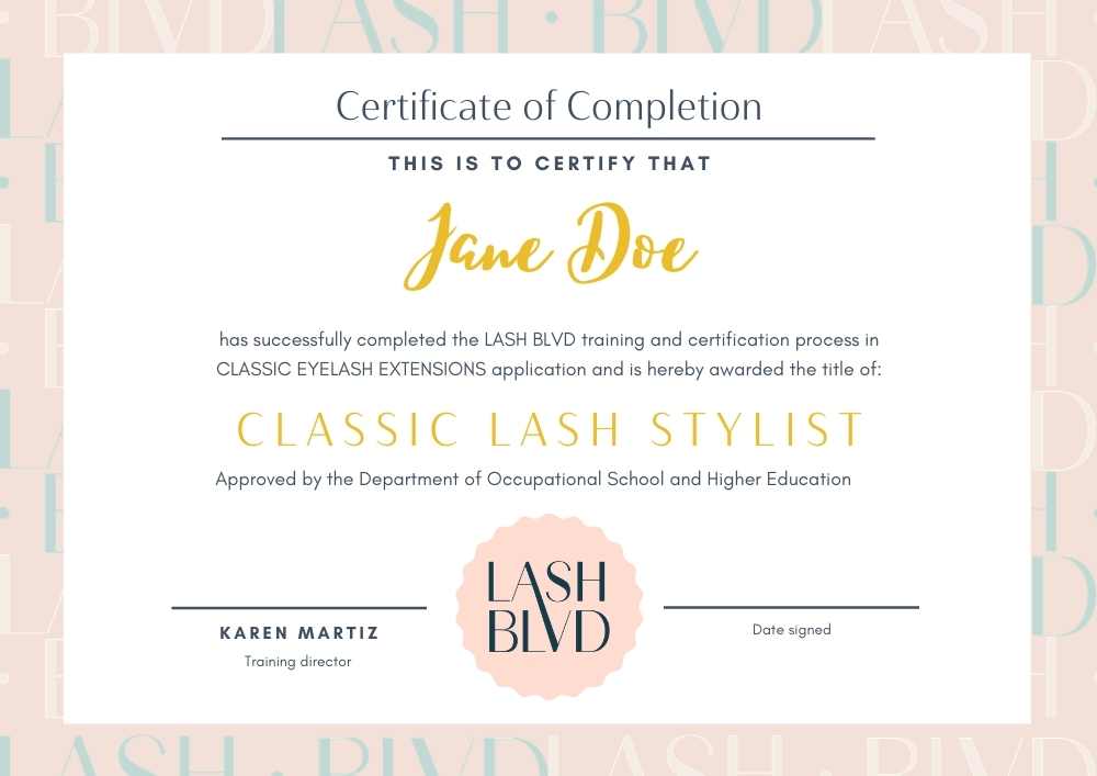 Editable Printable Lash Class Training Certificate Eyelash Certificate