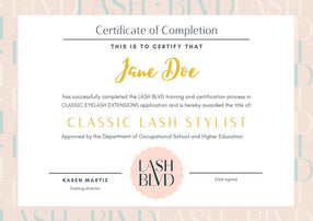 Eyelash Extensions Printed Certification