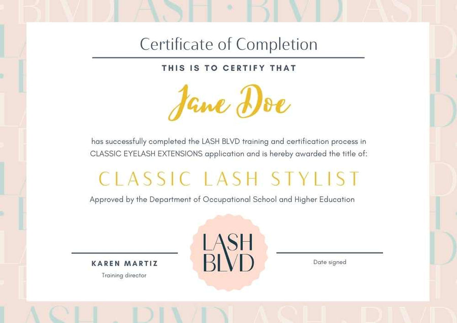 Eyelash Extensions Printed Certification